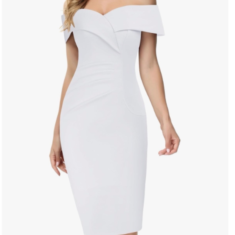 Jasambac White Off The Shoulder Coquette Romantic Bodycon Midi Dress Size S